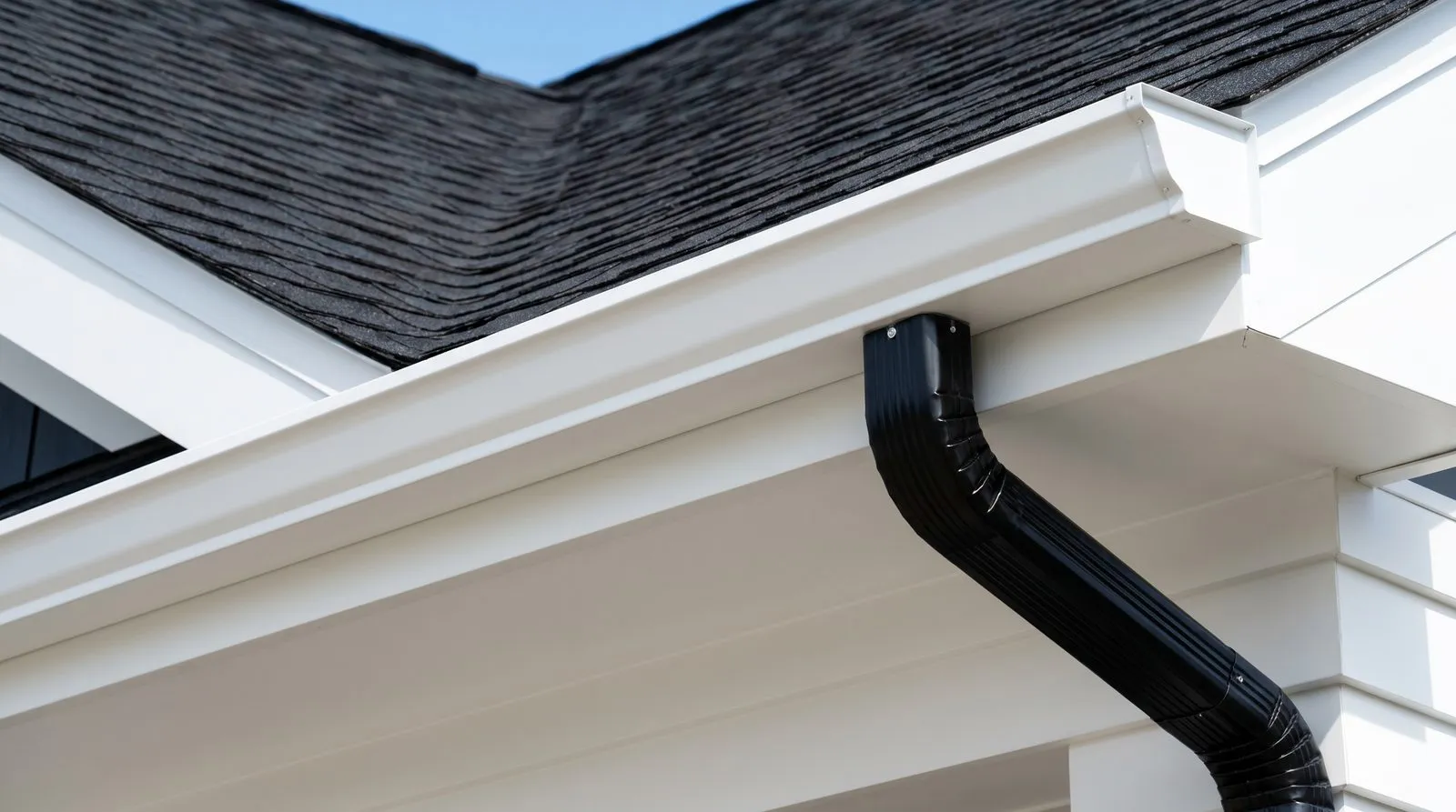Gutter and downspout on a home exterior